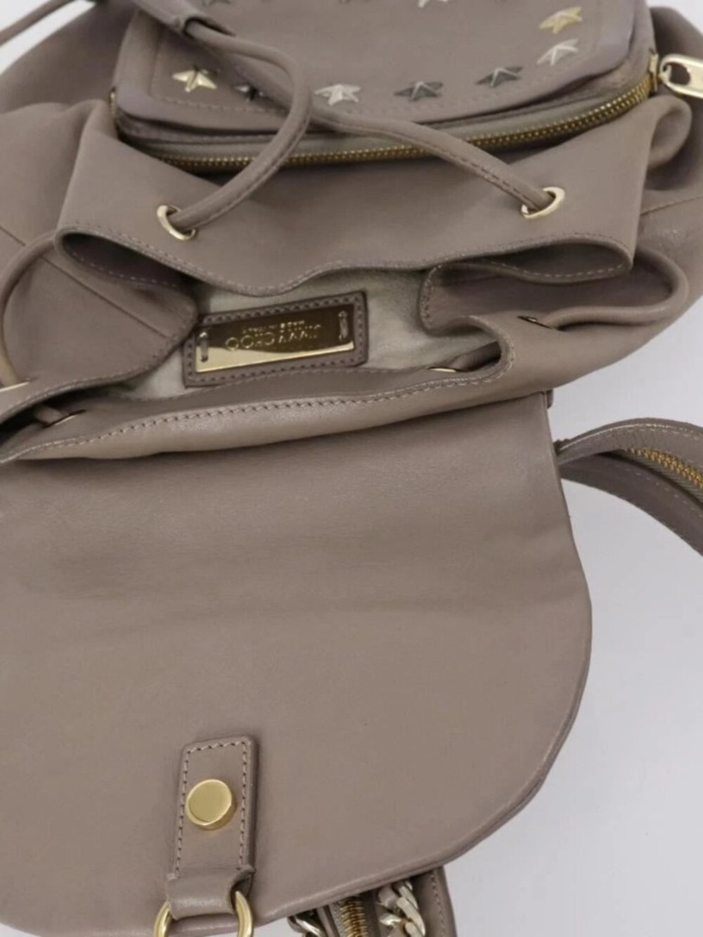 Jimmy Choo Studs Backpack Leather Beige Gold Auth BA7708 - Picture 15 of 16